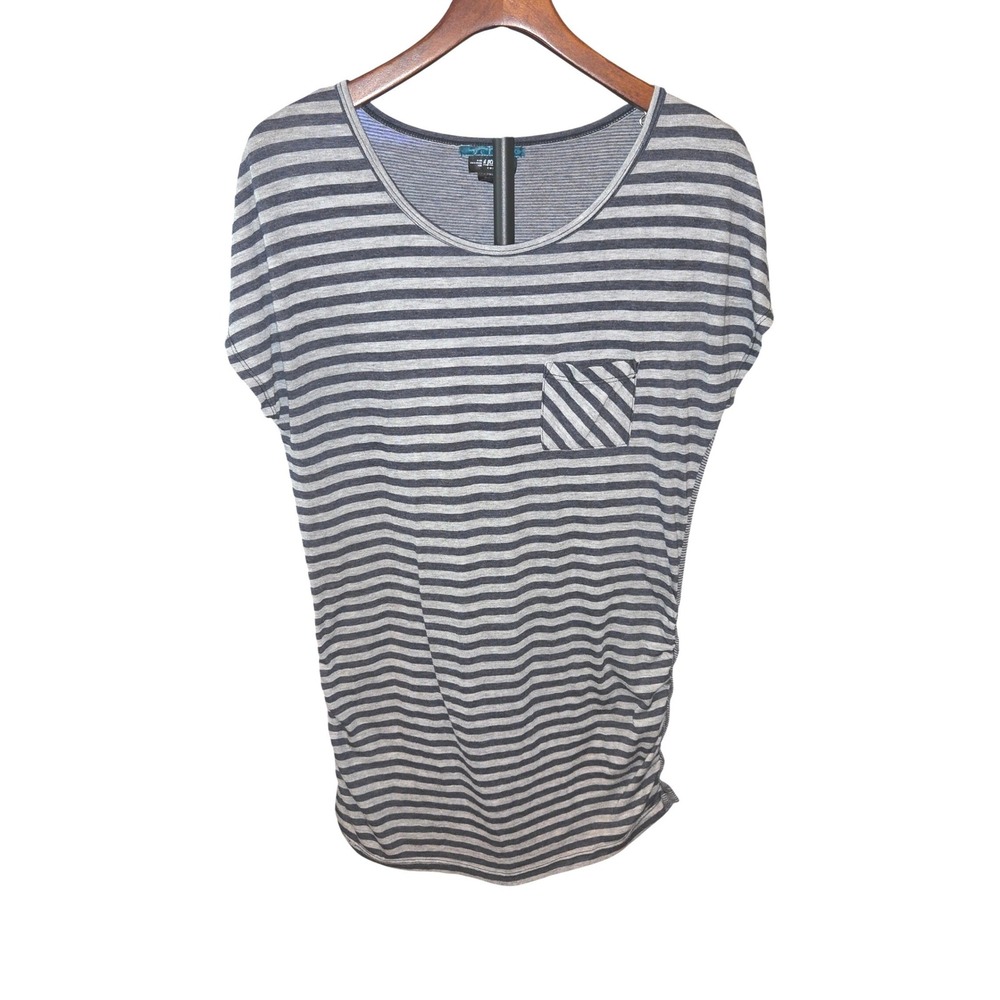 Velvet A Pea in the Pod Maternity Top Womens Large Grey Striped Ruched Pocket‎